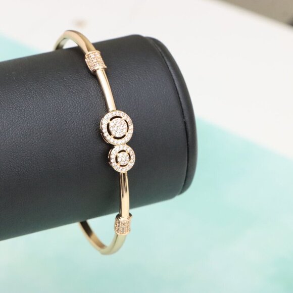 Dual Circle Design Rose Gold Bangle with Sparkling Accents, XPBL0430 - Picture 5 of 10